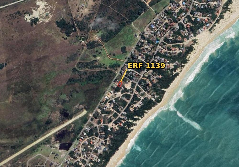 Paradise Beach context aerial with Erf 1139 marked