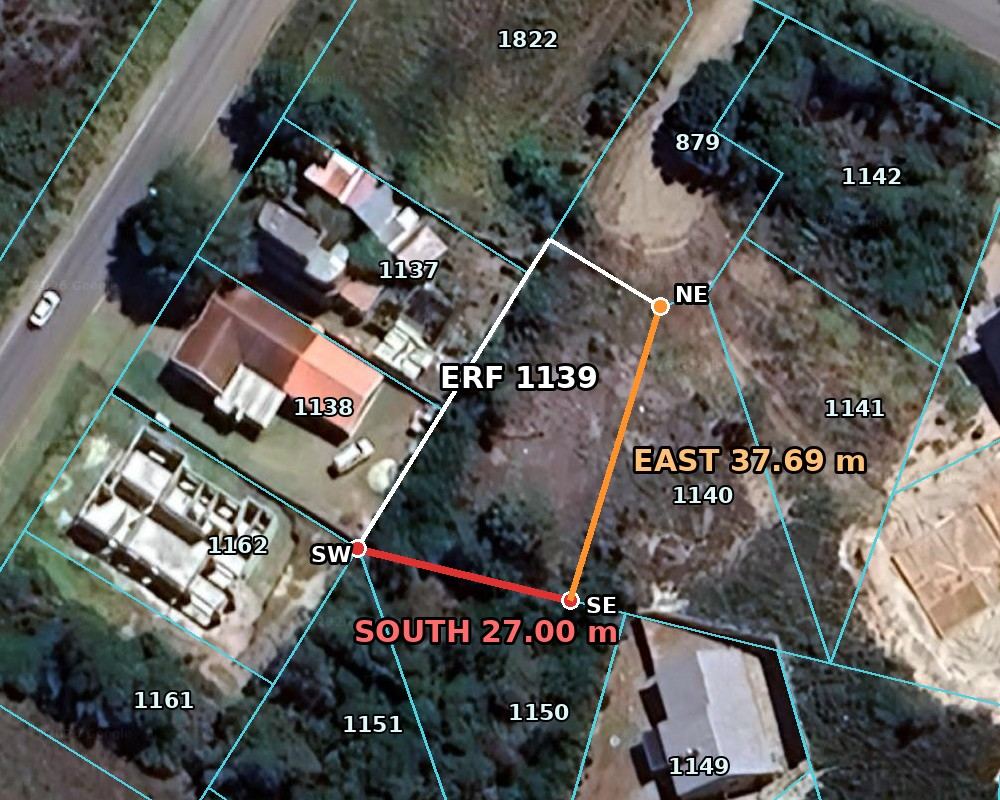 Erf 1139 boundaries on aerial